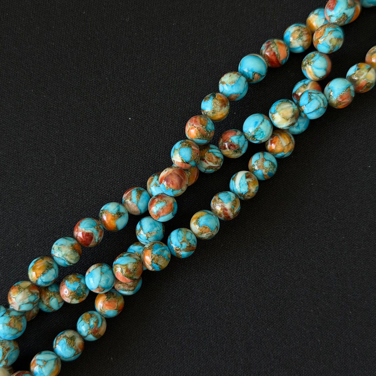 Natural Spiny Oyster Mohave Copper Turquoise Smooth Round Beads 6mm 8mm