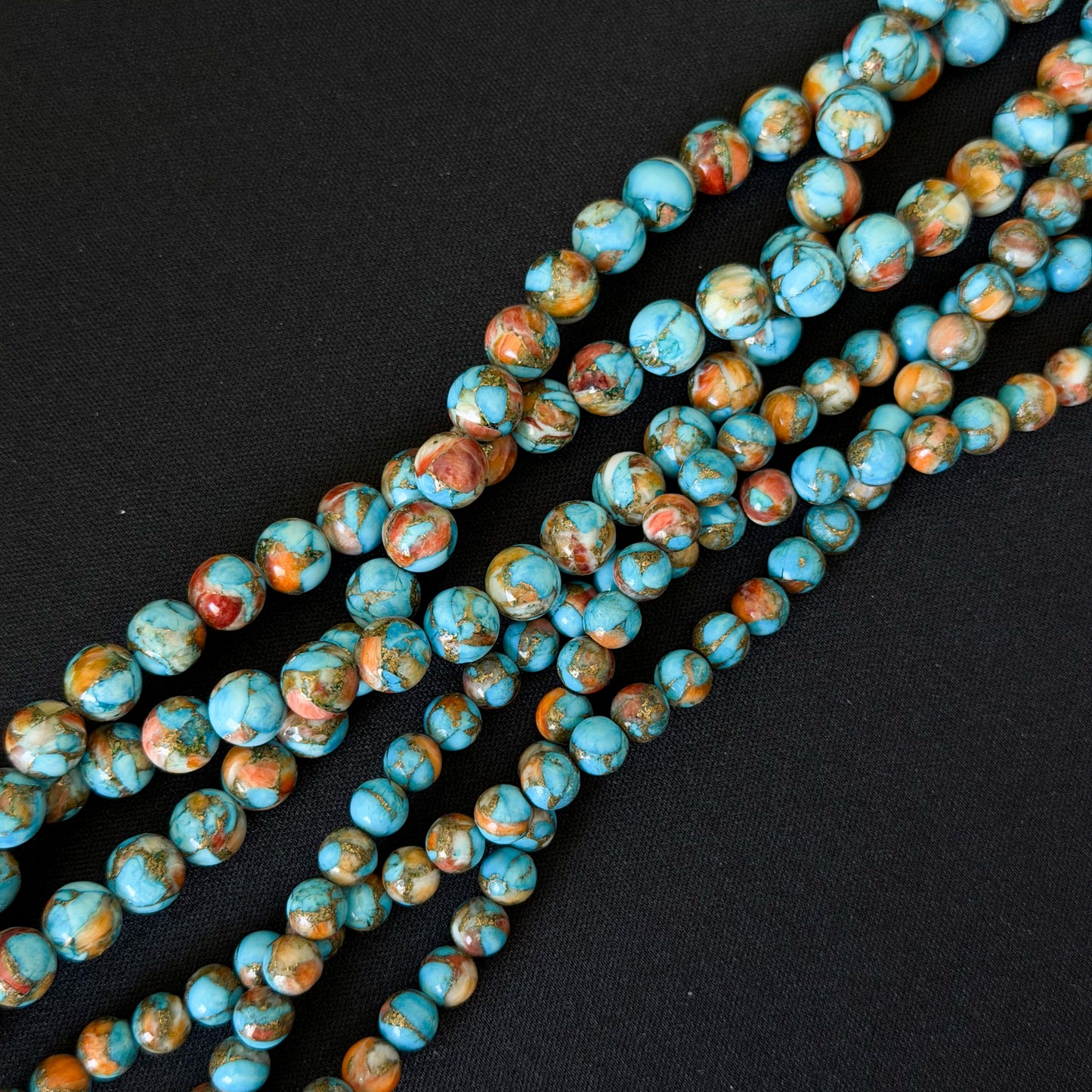 Natural Spiny Oyster Mohave Copper Turquoise Smooth Round Beads 6mm 8mm