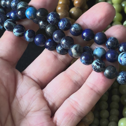 Dark Blue sea sediment Jasper Smooth round Beads 8mm