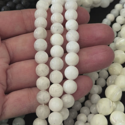 White Moonstone Smooth Round Beads 6mm 8mm