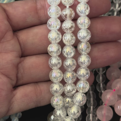 AB Coated Crackle Quartz Crystal Smooth Round Beads 8mm