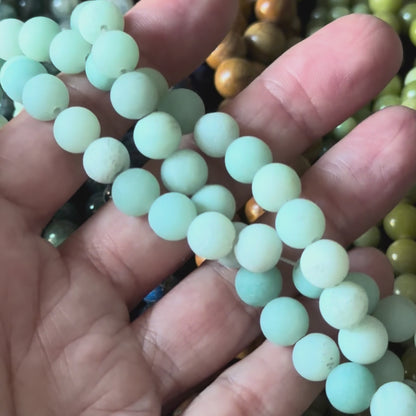 Natural Blue Green Amazonite Matte Round Beads 8mm