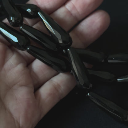 Black Onyx Faceted Teardrop Beads 10x30mm