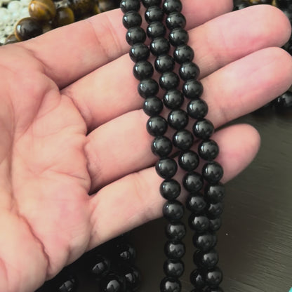 Natural Black Tourmaline Smooth Round Beads 6mm 8mm