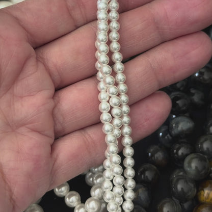 White Shell Pearl Smooth Round Beads 4mm 6mm 8mm 10mm 12mm
