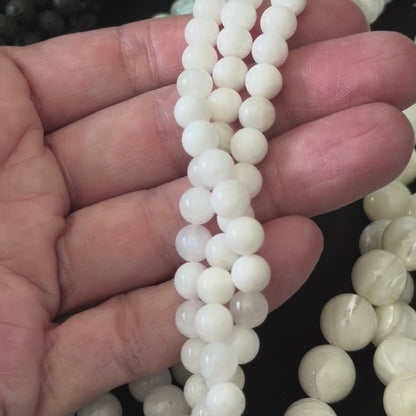 White Moonstone Smooth Round Beads 6mm 8mm