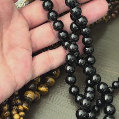 Natural Black Tourmaline Smooth Round Beads 6mm 8mm